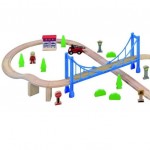 Set trenulet cu 57 piese din lemn cu Pod mare si circuit suspendat MAXIM